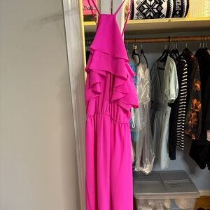 Hot pink midi ruffle dress size Small